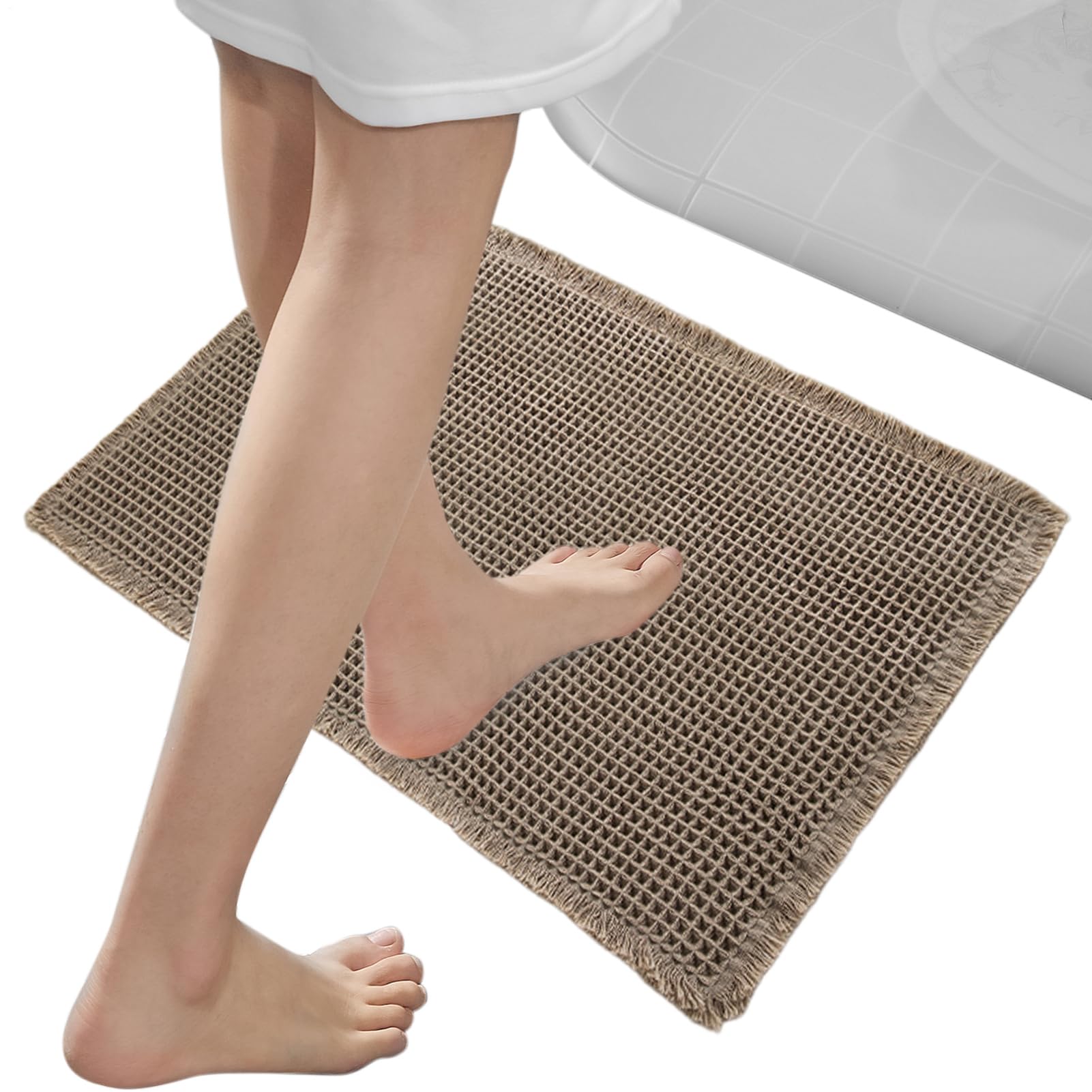 Non Slip Bathroom Rug, Bath Mat Shower Carpet, Quick Dry Waffle Design Machine Washable, Ultra Absorbent Comfort, for Home Decor for Tub Floor Kitchen Apartment Entryway and Modern Living