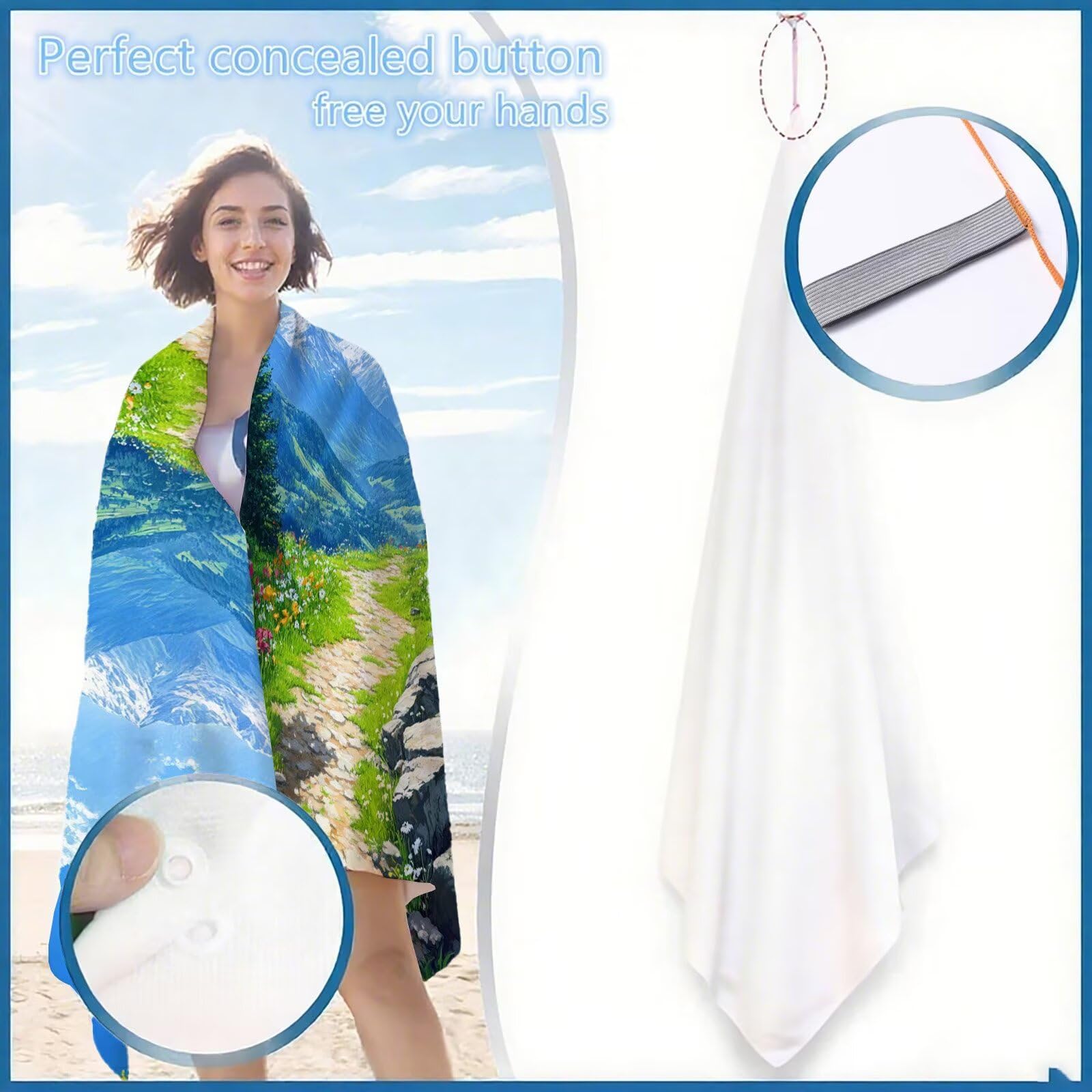 Ręcznik plażowy wiejskie ręczniki plażowe dla dorosłych 220 x 100 cm górski ręcznik z mikrofibry ręcznik kąpielowy bez piasku, miękki, chłonny, szybkoschnący, lekki, idealny do jogi, kempingu, siłowni