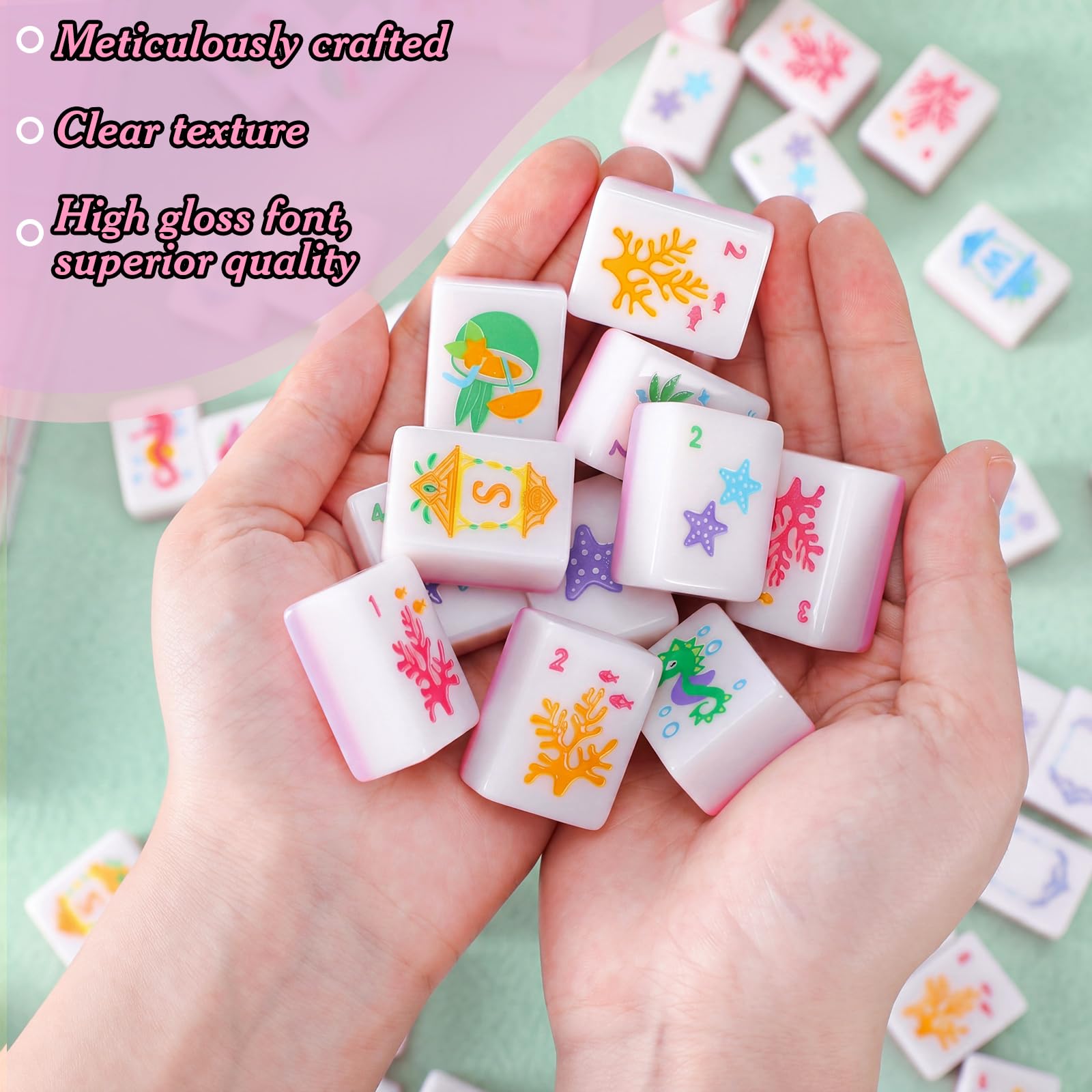 Civaner Set di 160 mattonelle Mahjong americane Palm Beach, 3,2 x 2,2 x 1,4 cm, set 3D mini mahjong costiero per amici di famiglia, riunioni, regali per feste di intrattenimento