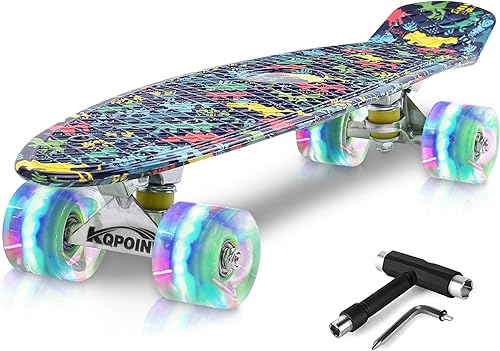 Miniatura 22 de Patinetas, 22" Patineta Completa, Mini Cruiser Skateboard para Niños Niñas Adolescentes Principiantes con Coloridas Ruedas Intermitentes Herramienta