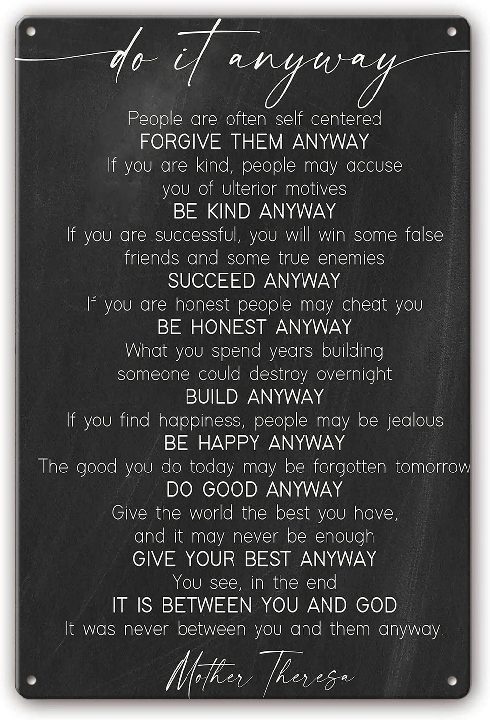Preeklen Tin Sign 038 Do It Anyway Poem Metal Tin Sign Wall Decor Mother Teresa Quotes Wall Art Poetry Poster Pictures For Living Room Print Artwork Decorations Artwork For Office Modern 12X16 Inch