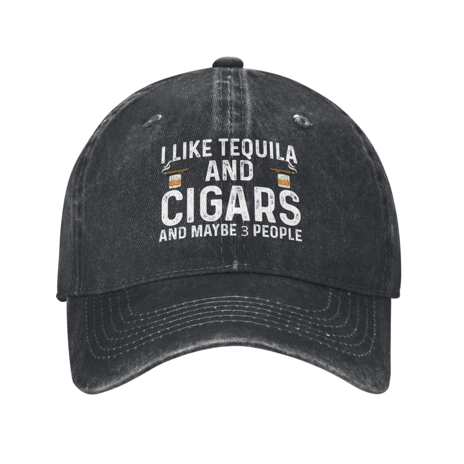 Melbrakin I Like Tequila and Cigars and Maybe 3 People Hat for Men Baseball Hat Graphic Caps Black
