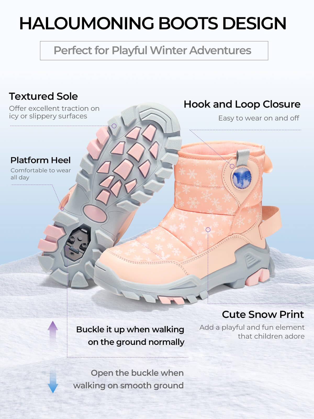 Haloumoning Stivali da neve da ragazza, impermeabili, antiscivolo, foderati in pelliccia, scarpe invernali per bambini piccoli e grandi