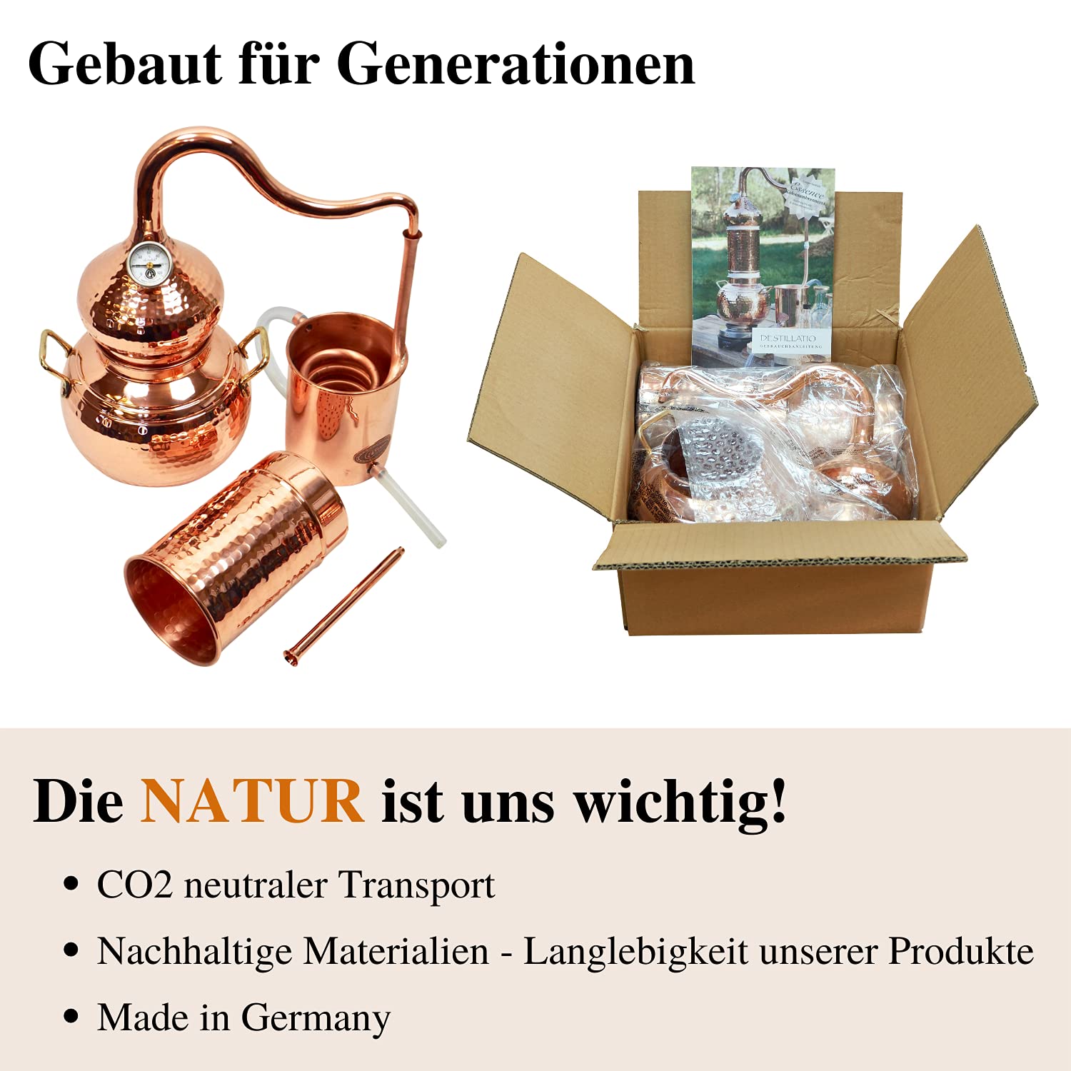 CopperGarden Kupfer Destille LEONARDO 2 Liter I Kleindestille nach Dr. Helge Schmickl mit Aromasieb I Legales Destilliergerät für ätherische Öle/Hydrolate/Düfte/destilliertes Wasser etc.
