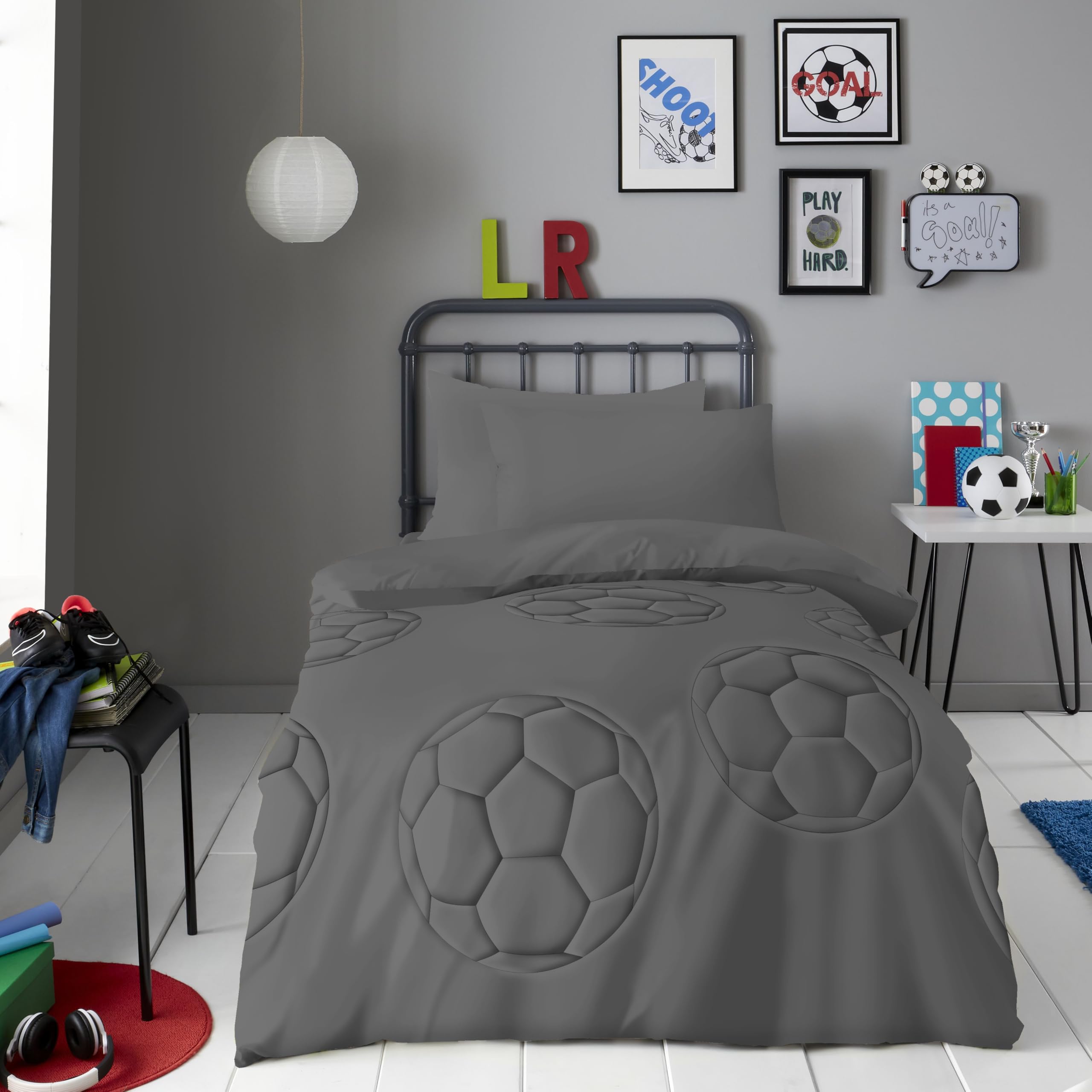 GC GAVENO CAVAILIA Kids Coverless Duvet Single - 100% Polyester Down Alternative Comforter Football Stitching - 10.5 Tog Coverless Quilt With Pillowcase - Soft, Warm Bedding - (137x200cm), Charcoal