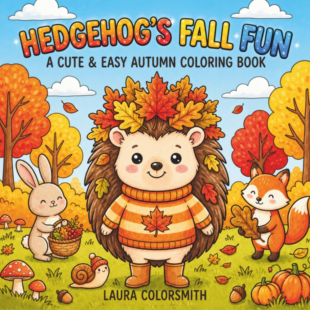 Hedgehog's Fall Fun - A Cute & Easy Autumn Coloring Book: 50 Adorable Fall Coloring Pages with Hedgehogs, Foxes, Rabbits, Cozy Woodland Scenes, and ... for Kids (Autumn Coloring Book for Kids 2026)