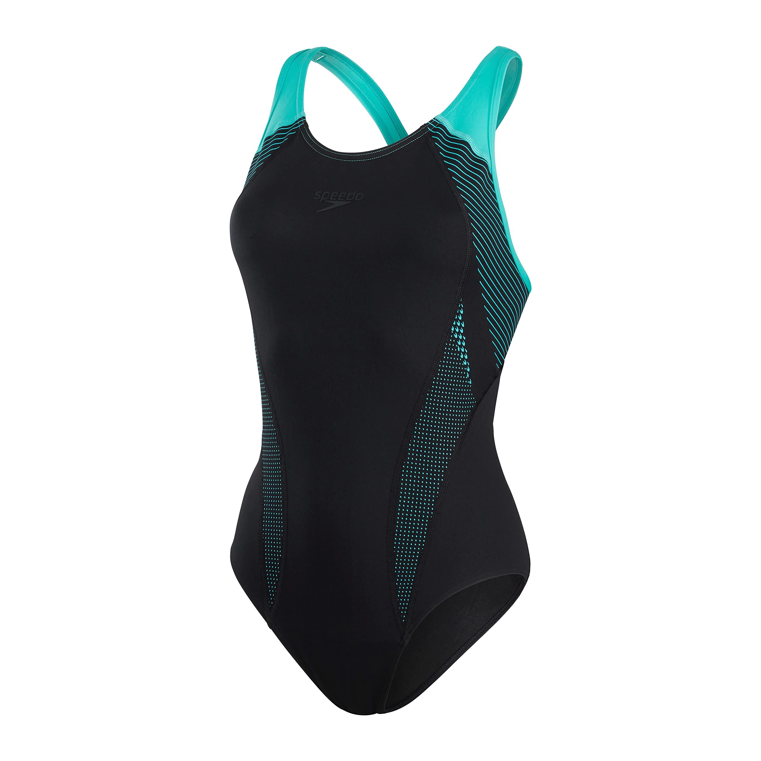 Speedo Women's Plastisol Laneback Swimsuit, Black/Tile, 28
