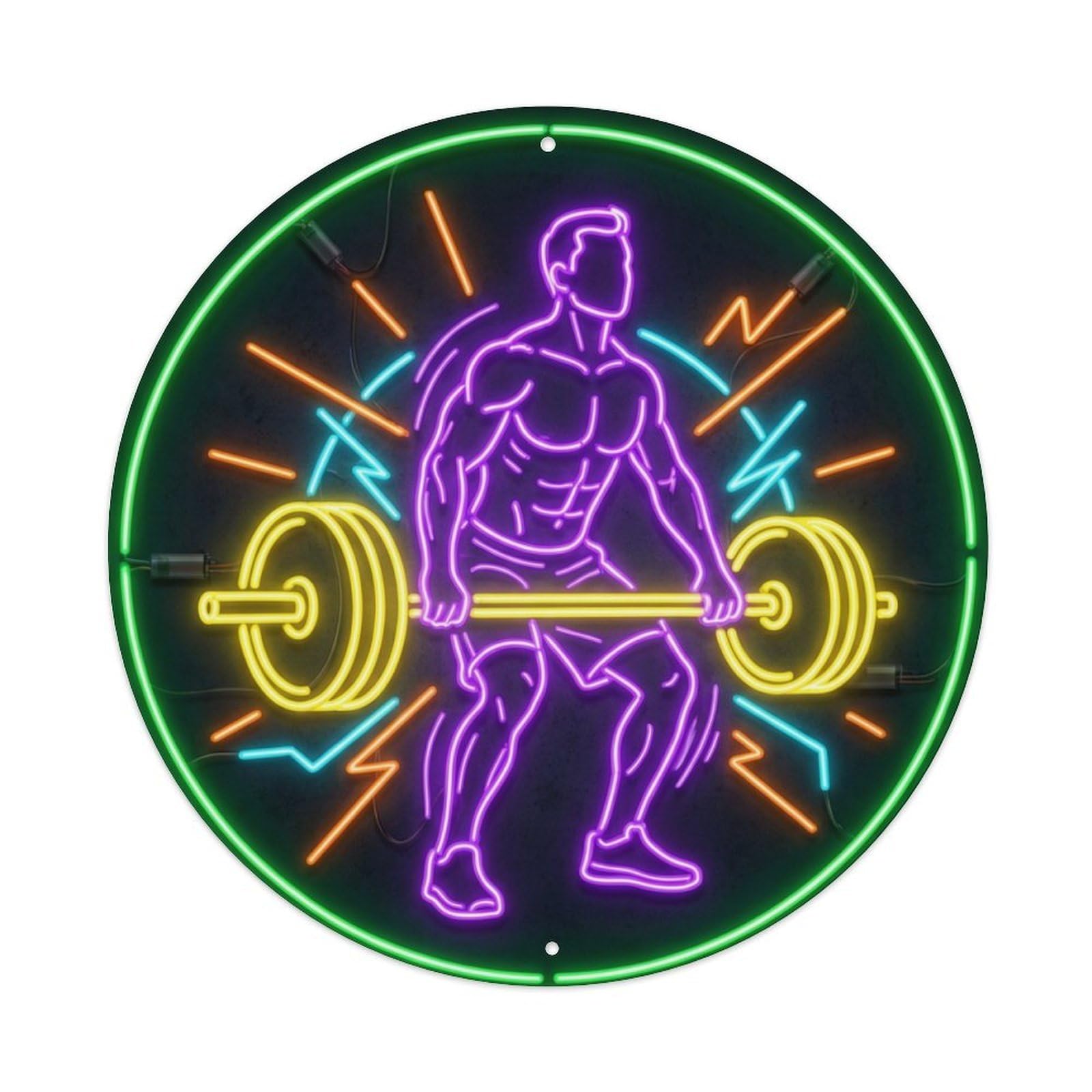 Vintage Faux Neon Gym Retro Bodybuilding Compound Metal Tin Sign