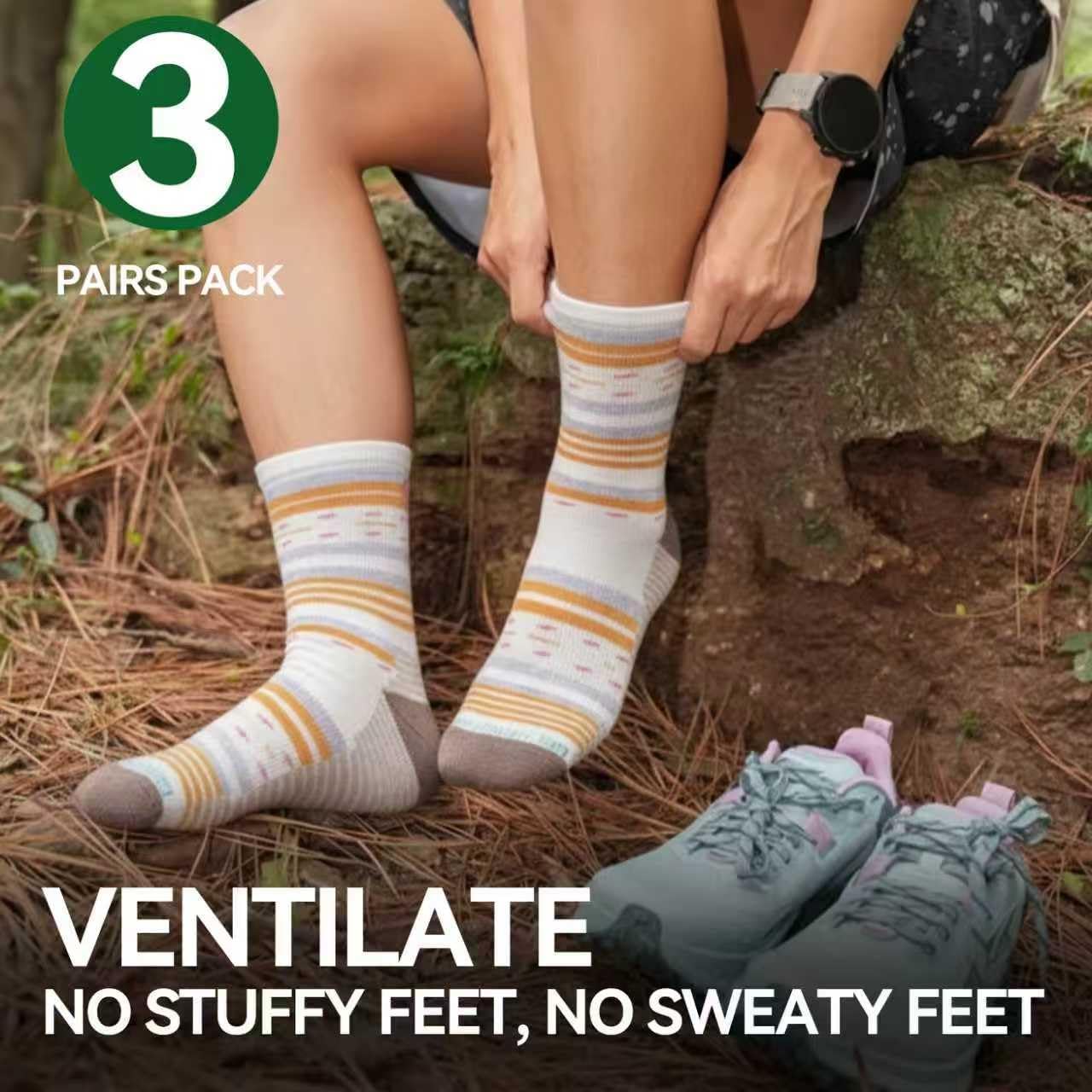 3Pairs Women’s Merino Wool Hiking Socks, Breathable Cushion Crew Socks for Outdoor Hiking - Image 5