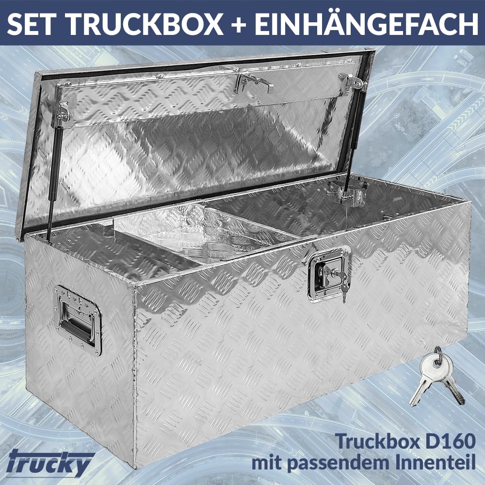 Trucky Zestaw D160 + schowek do zawieszania, skrzynka narzędziowa, skrzynka na przyczepę, aluminiowa skrzynka na przyczepę, pojemnik aluminiowy, pojemnik na wkładkę, pojemnik na przybory