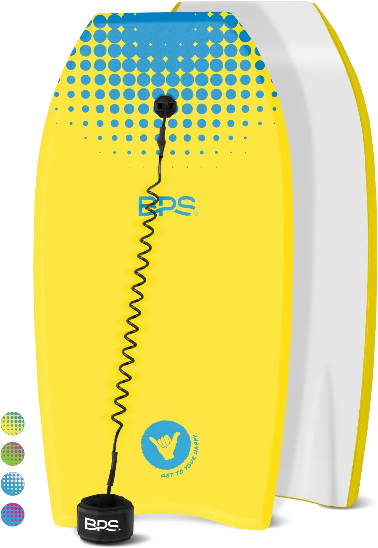 BPS 'Shaka' Body Board with Wrist Leash, Lightweight with EPS Core, High-Speed Slick Bottom Surface, Choose Color and Size