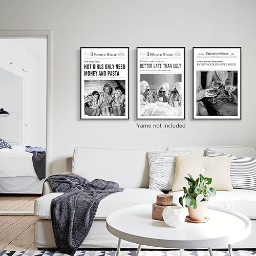 Miniatura 5 de Yuaruo Juego de 3 lienzos de pared de periódicos de moda, pósteres estéticos vintage en blanco y negro, impresión artística de pared Funky Better