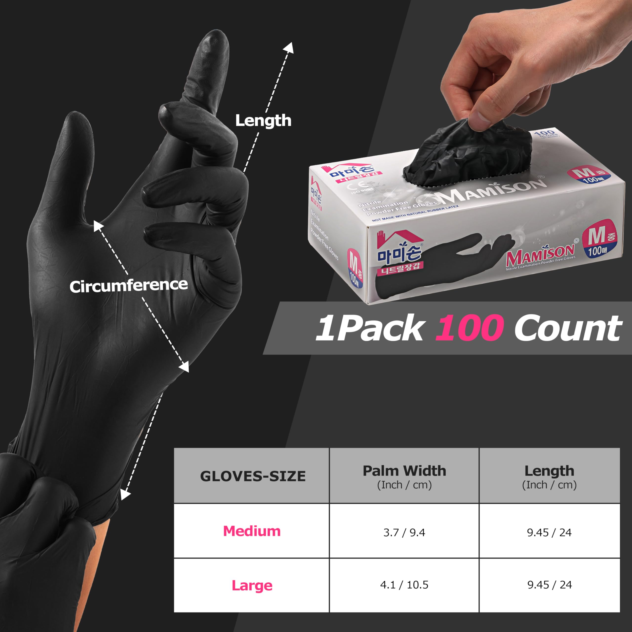 MAMISON Chef's Black Einweg-Nitrilhandschuhe, puderfrei, latexfrei, Lebensmittel, 4 mil, 100 Stück, schwarze Nitrilhandschuhe zum Grillen und Kochen
