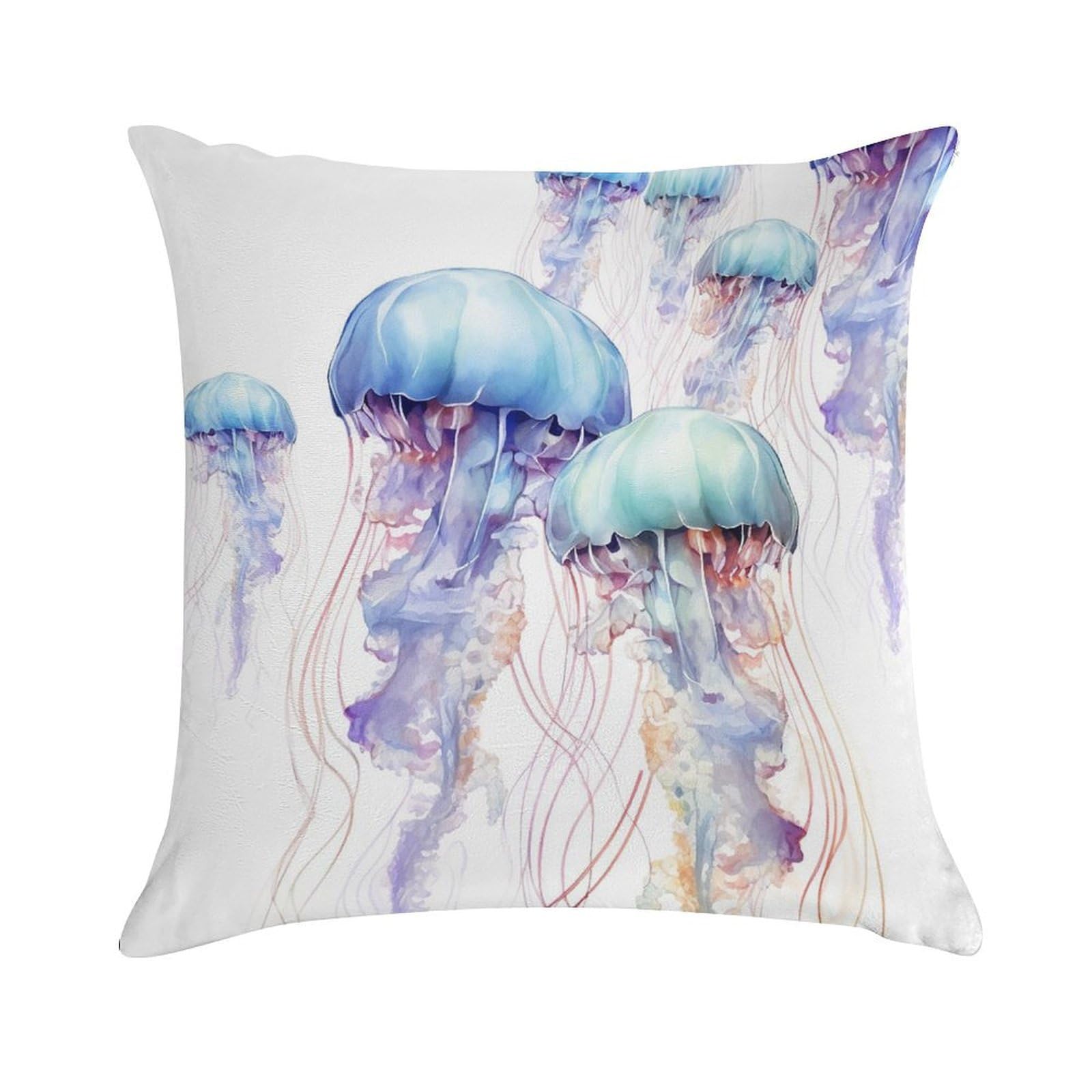 Khauerbc Watercolor 3D Jellyfish Soft Cozy Throw Pillow Covers Decorative Cushion Covers Plush Boho Farmhouse Pillow Case With Zipper Throw Pillowcase For Bed Sofa Living Room Bedroom