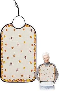 BOBOWUNY Thanksgiving Adult Bibs for Elder Women Men Eating, Fall Farmhouse Maple Leaf Burlap Waterproof & Washable Bibs for Eating Clothing Protector Dining Bibs for Crumb Catcher