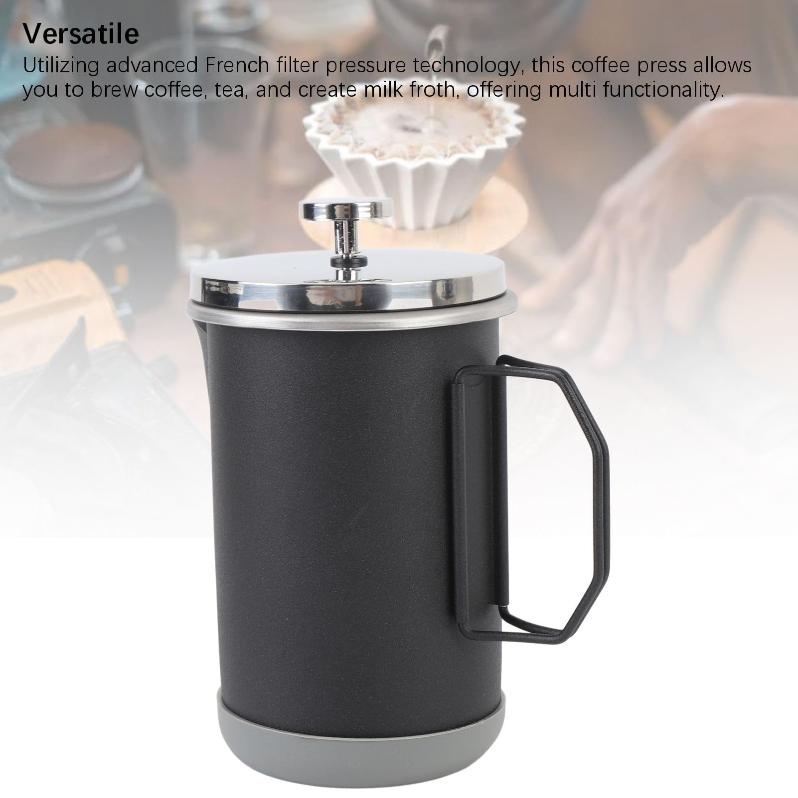 Stylish 304 Stainless Steel French Press Coffee Maker, 1000ml Portable Hand Brewed Coffee Press Pot for Camping, Simple Maintenance and Versatile Use (Black)