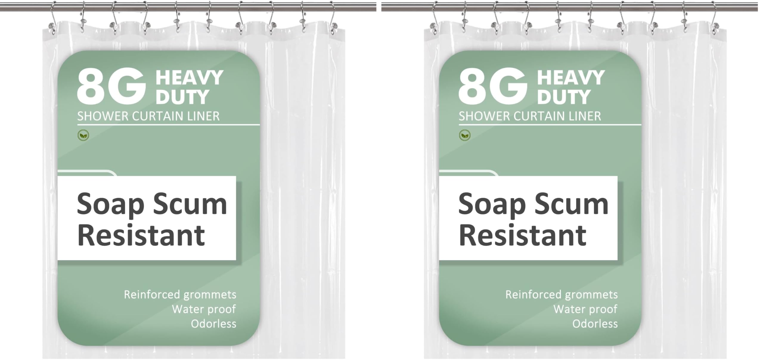 Barossa Design 54x78 Inch Stall Shower Curtain/Liner 8G Heavy Duty Clear PEVA, 3 Bottom Magnets, Waterproof, PVC Free, Metal Grommets (Pack of 2)