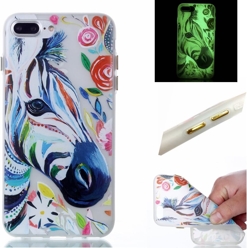 iPhone 7 Plus Case,Bernect Luminous Transparent Glow In The Dark Ultra Thin Fluorescence Pattern Soft TPU Flexible Case for iPhone 7 Plus (5.5 inch) -Zebra