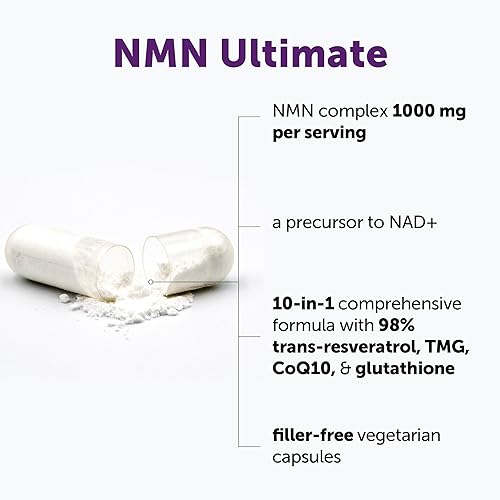 Vista 2 de Micro Ingredients Complejo NMN de 1000 mg por porción, 120 cápsulas vegetales 10 en 1 con mononucleótido de nicotinamida, resveratrol, CoQ10