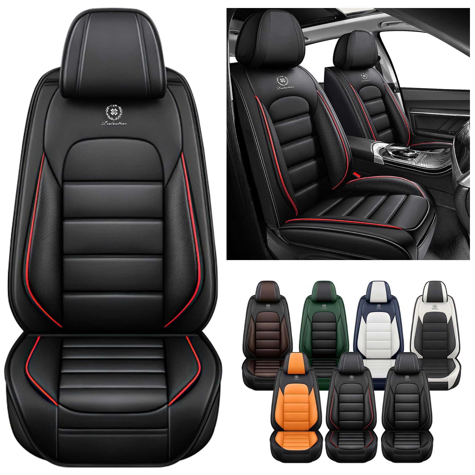 Housse Siege Voiture Universel pour Ford Ranger Wildtrak 2015-2024 2025, Couvre Siege Voiture, Coussin en Cuir De Première Qualité Imperméable,Sac de Rangement(Black Red)