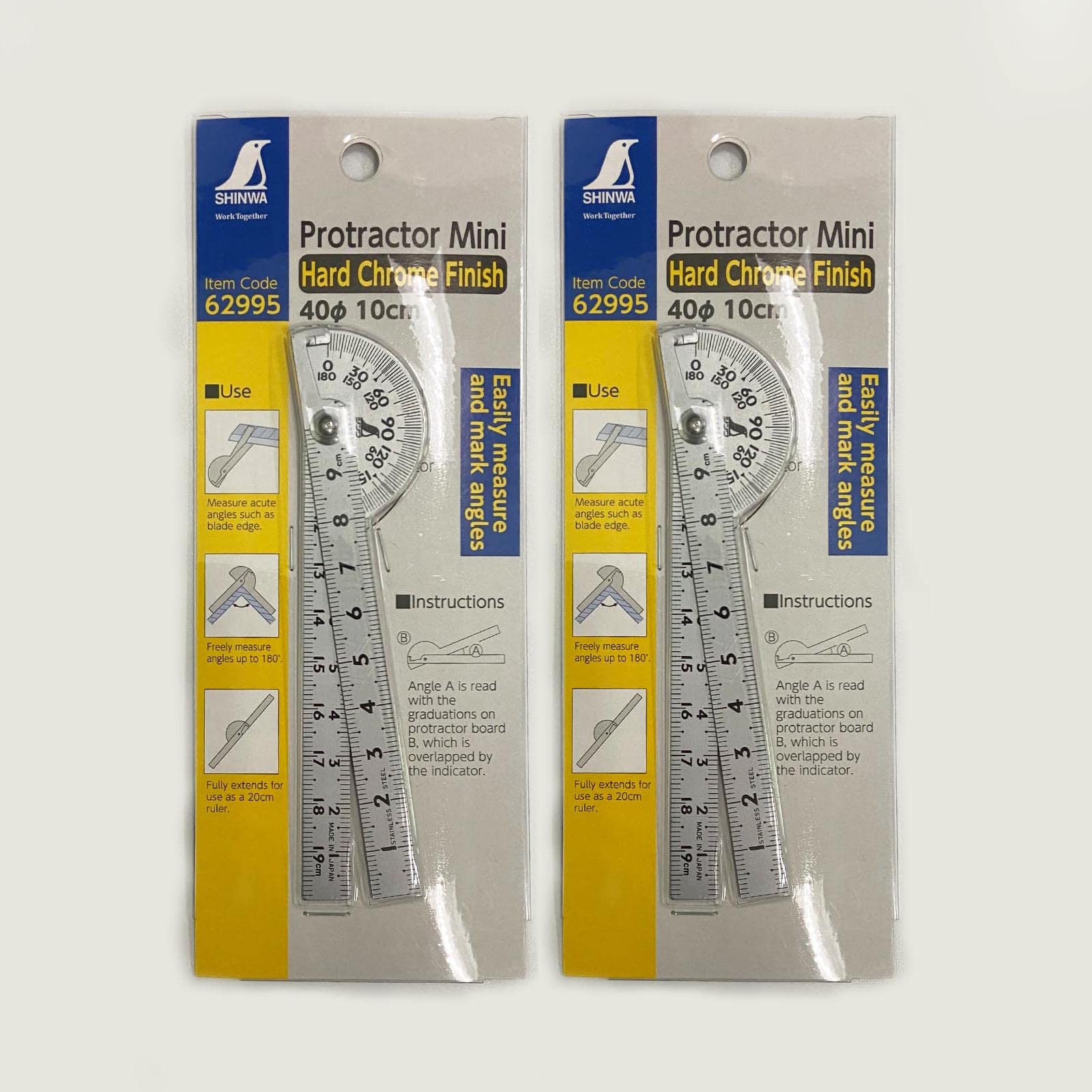 Shinwa Japanese Protractor Hard Chrome Finish Mini φ40 10 cm 2PCS 62995(31863) Easily Measure and Mark Angles Made in Japan