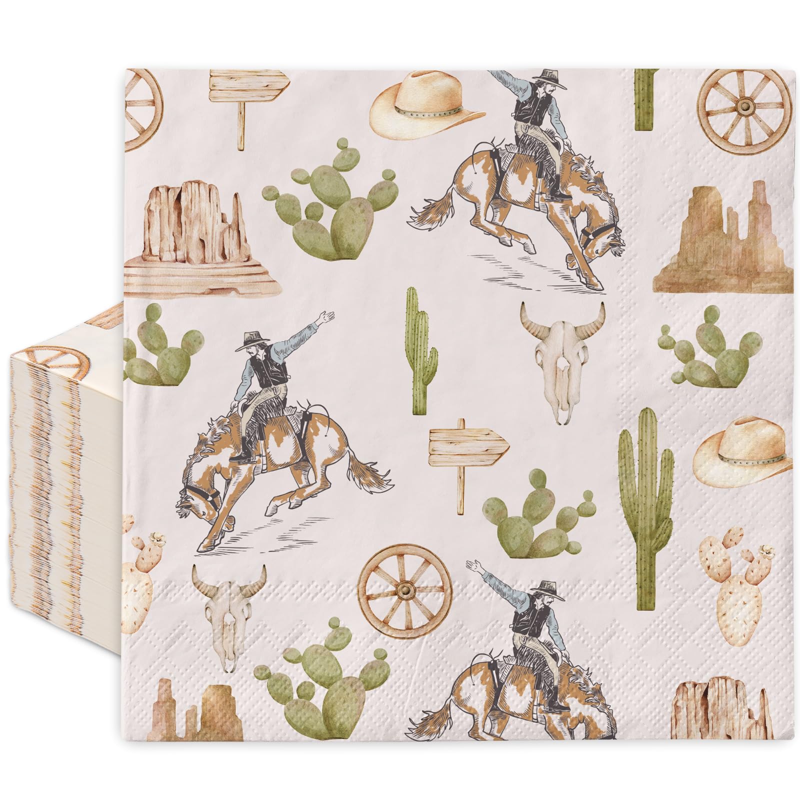 JarThenaAMCS Papierservietten, Motiv: Western Cowboy, Wilder Westen, Rodeo, Einweg-Servietten, tropisches Dessert, Abendessen, Handserviette für Geburtstag, Babyparty, 50 Stück