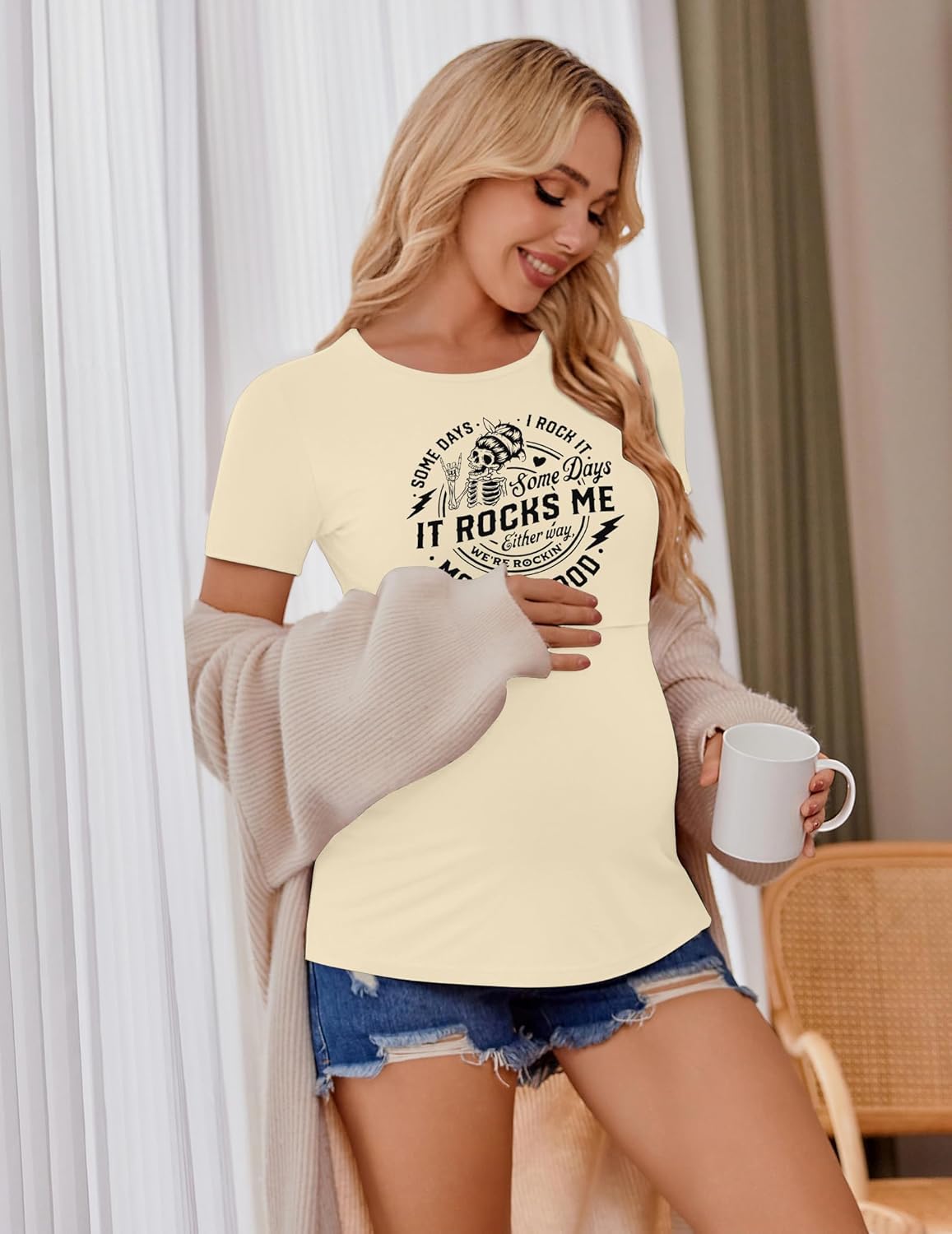 Womens Nursing Tops for Breastfeeding Maternity Shirts Double Layer Pregnancy Clothes Postpartum Short Sleeve Tee Tops - Image 5