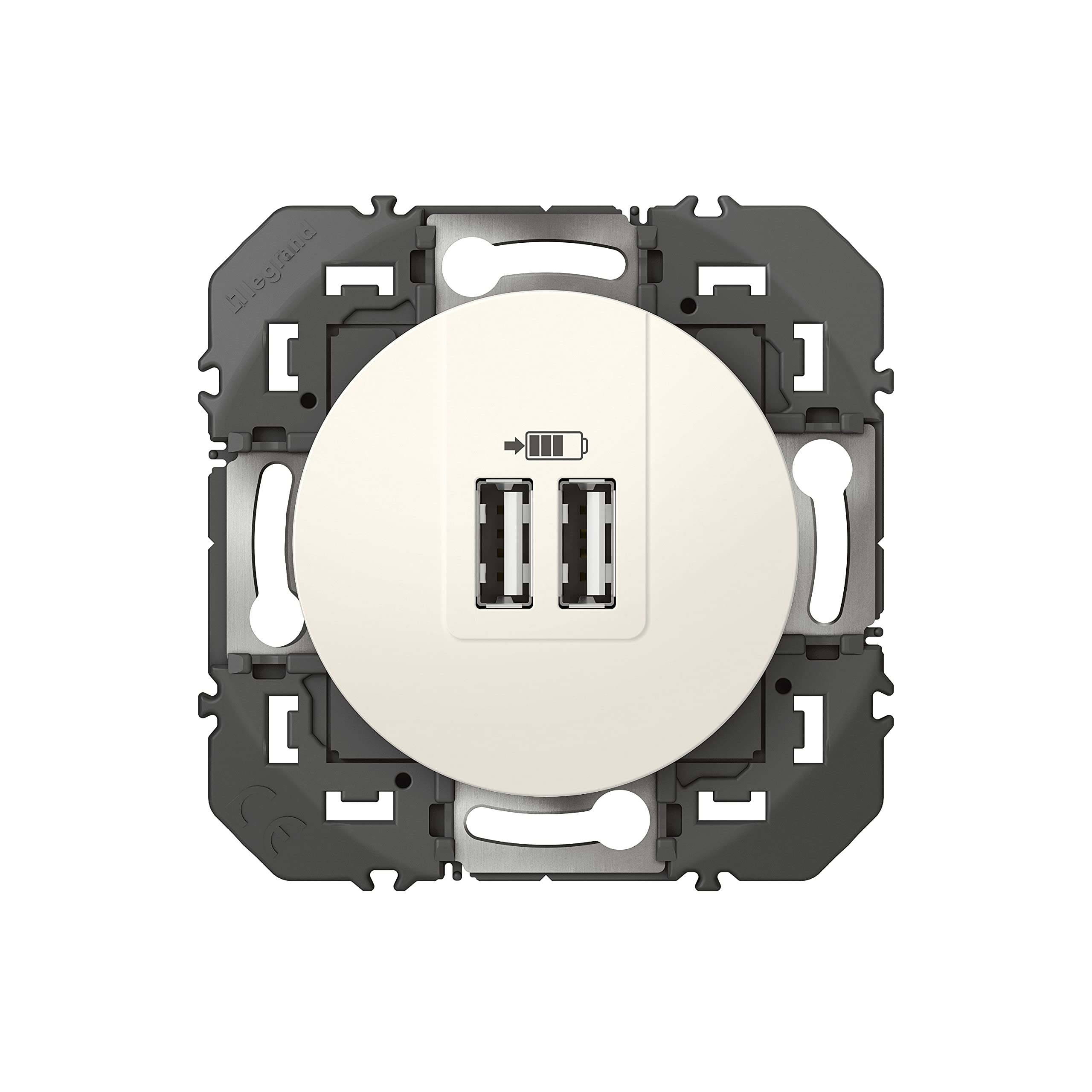 Legrand Steckdosen-Set 2P + T mit USB-Ladegerät, Produktreihe Dooxie, Unterputz-Design, Weiß, schnelles Aufladen für zwei Geräte, komplett mit Platte und Einbaudose