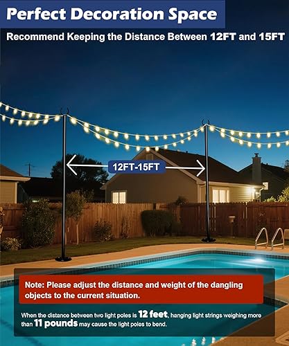 Miniatura 17 de Postes de luz de cadena de 10 pies para exteriores, poste de metal resistente para iluminación de jardín, césped, patio, vacaciones, boda, fiesta