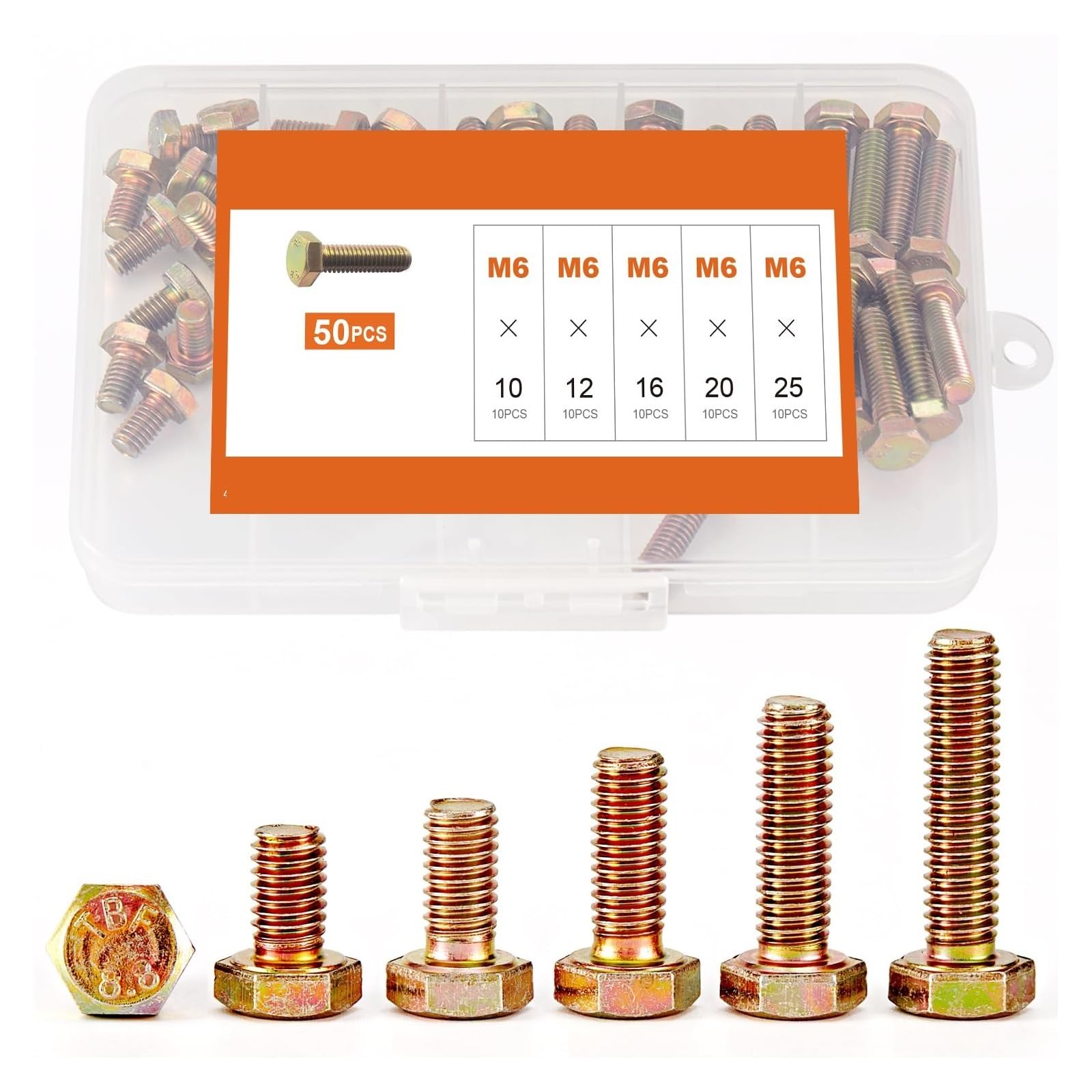 50 Pernos Hexagonales M6, 10-25 Mm 8,8