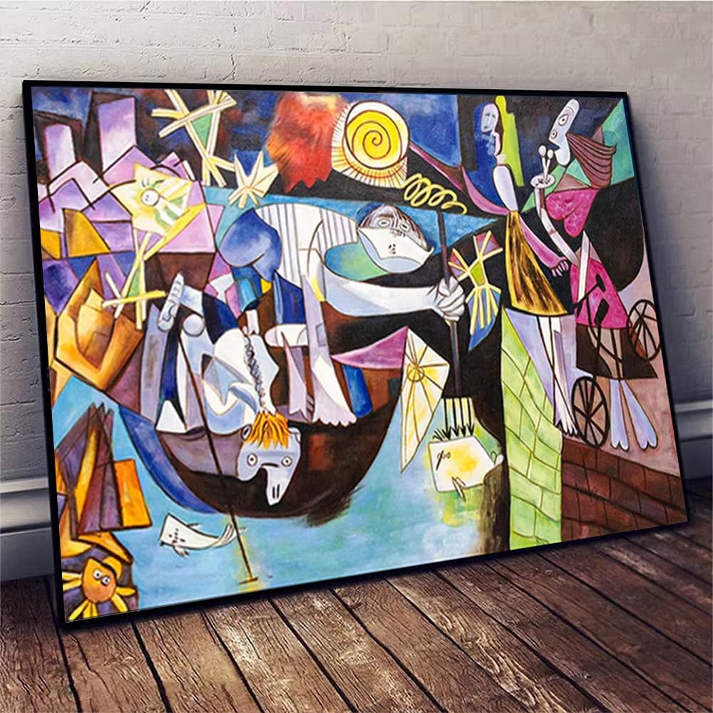 DFZEWKI Abstract Night Fishing Art Picasso Masterpiece Canvas Painting Poster and Print Wall Art Picture Home Decoration(50x75cm(20x30in)/No frame)