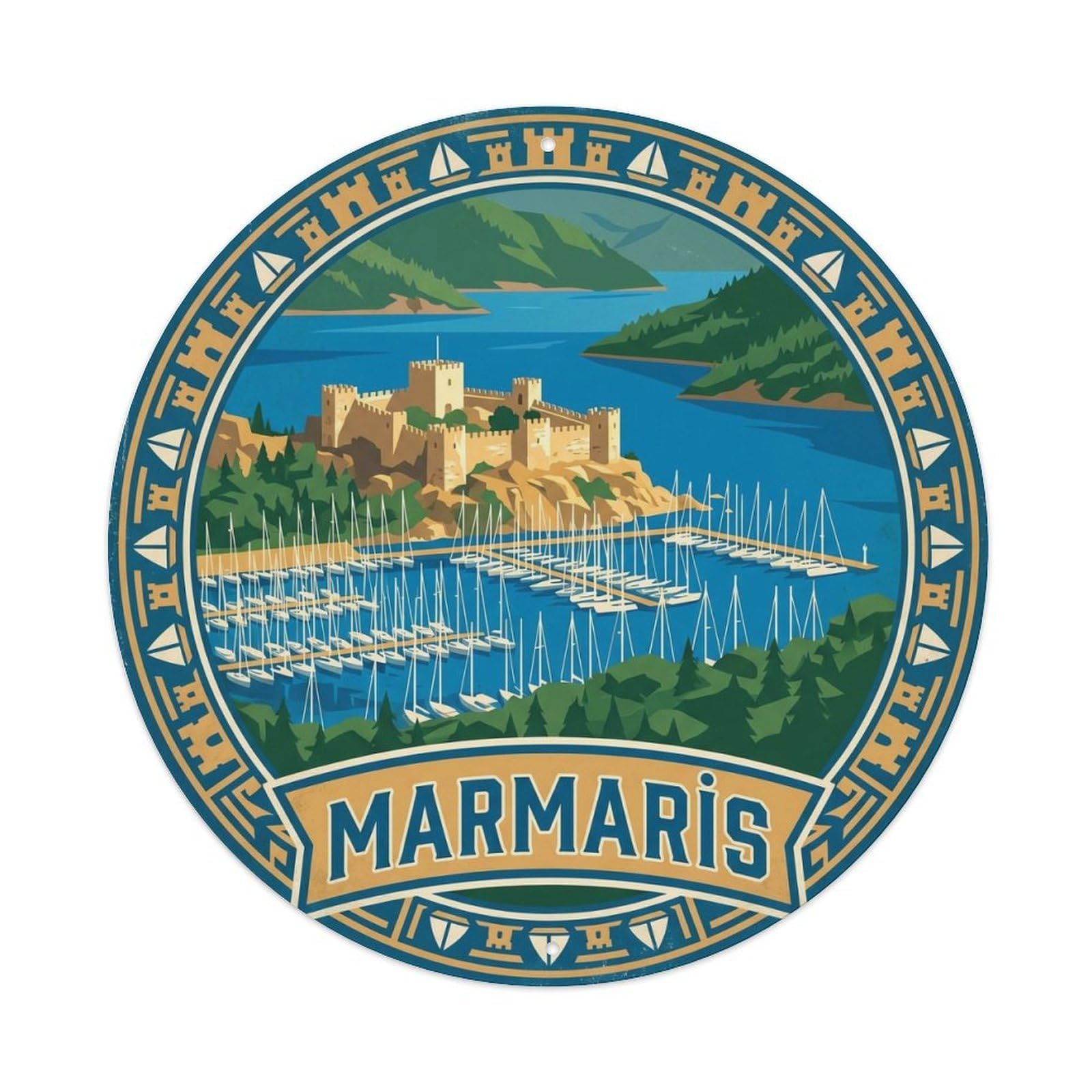 Marmaris Harbor Mugla Sailing Coast Travel Metal Tin Sign