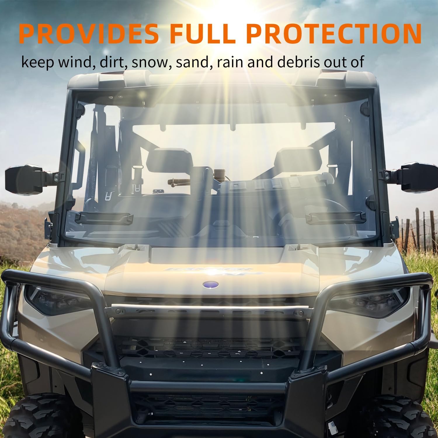 Clear Front Windshield Heavy Duty Scratch Resistant Full Windshield Compatible with Polaris Ranger XP 1000 / 900 / Crew 2017-2025 Accessories Polycarbonate Vented UTV Window - Image 5