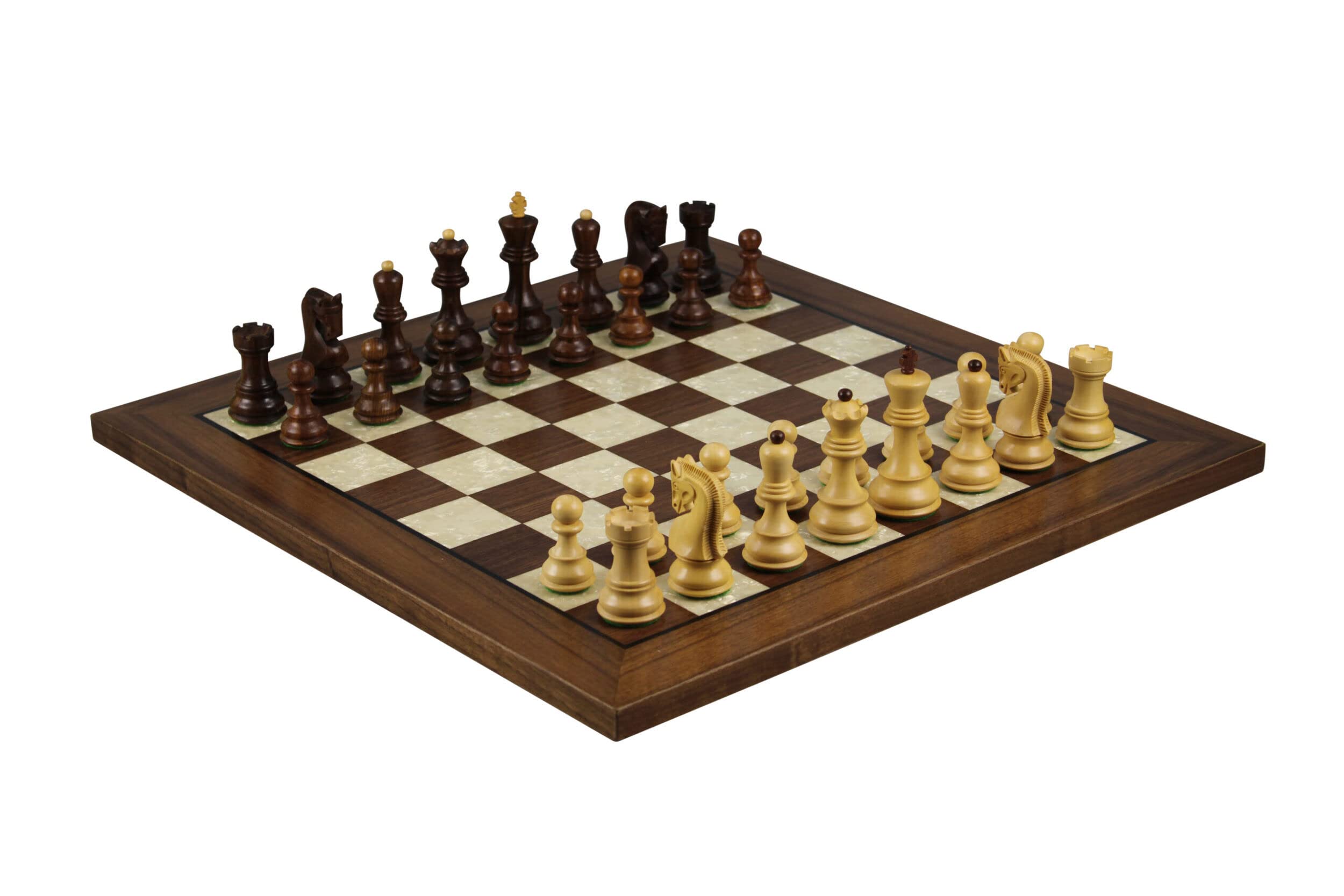 Autentico Campionato Grande Grandmaster - Set di scacchi in legno Helena Madreperla in noce 50,8 cm ponderato Sheesham Zagreb Staunton Scacchi inclusi con scatola di scacchi 9,5 cm