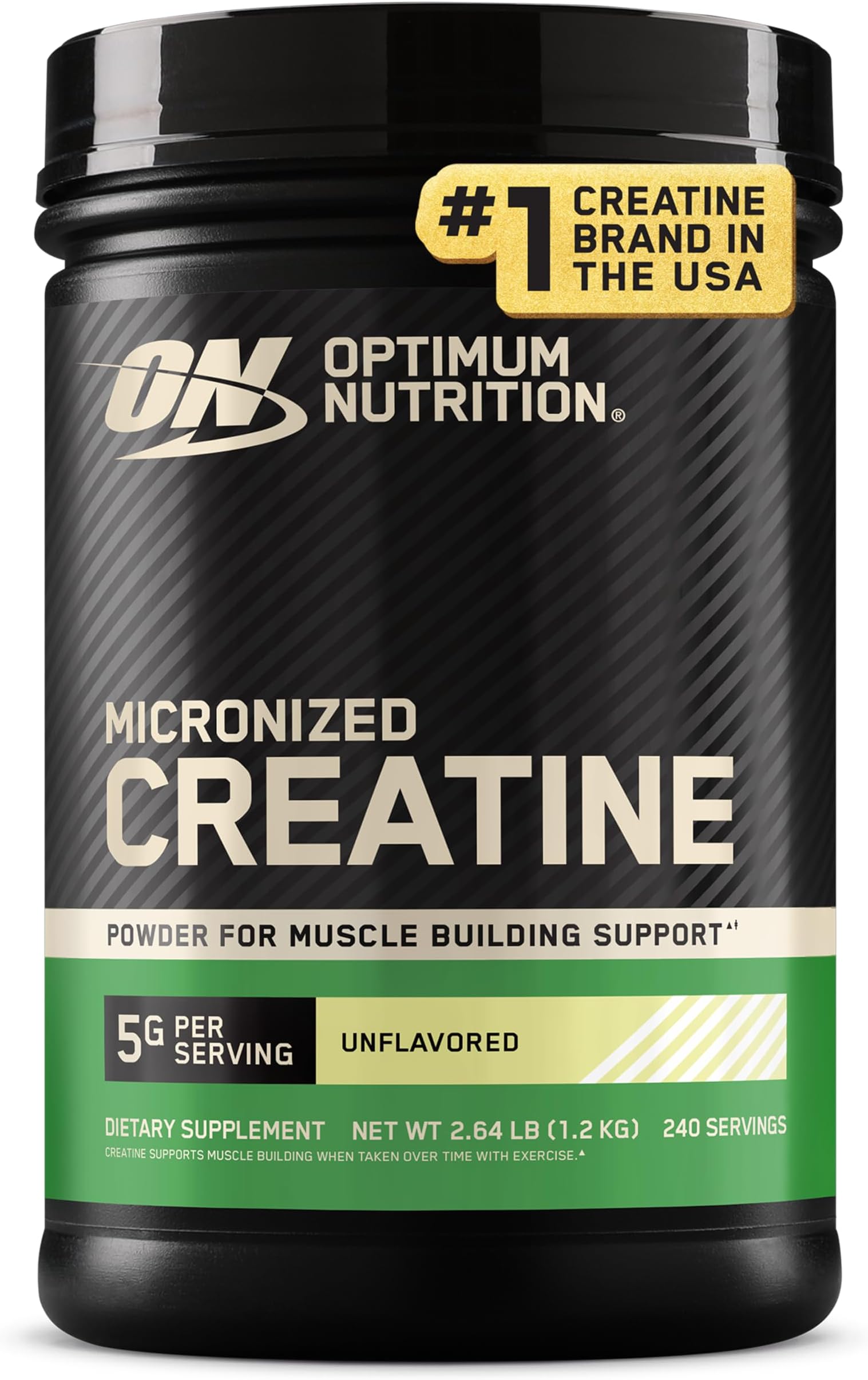 Optimum Nutrition Creatine, Micronized Creatine Monohydrate Powder, Supports Strength & Recovery, Banned Substance Tested, Unflavored, 5 g per Serving, 240 Servings