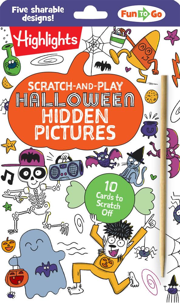 Scratch-and-Play Halloween Hidden Pictures: Halloween Gift for Kids Ages 6 and Up Featuring 10 Scratch-Off Hidden Pictures Cards with a Stylus for On-the-Go Halloween Activities