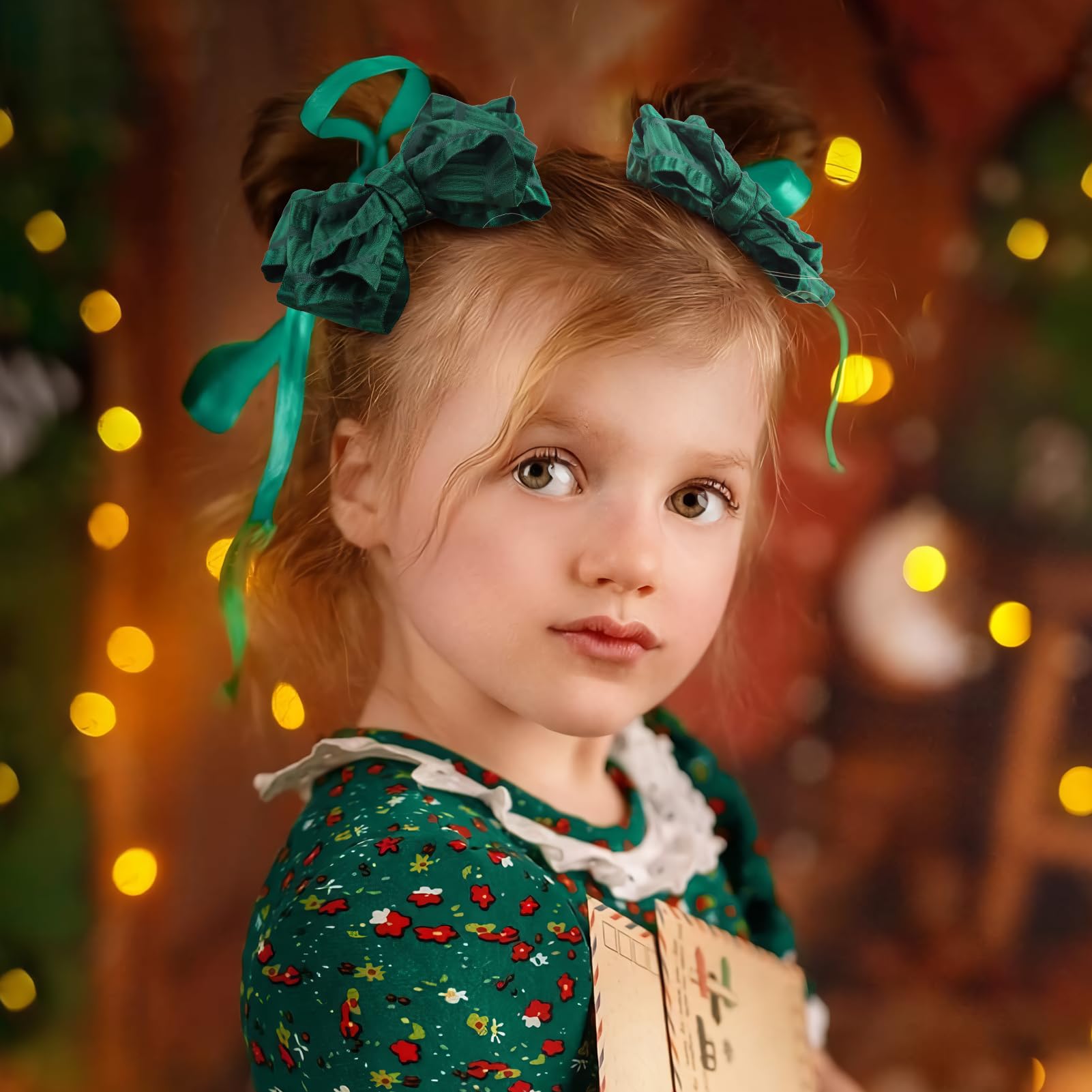 Christmas Hair Clips Girls Toddler Bows Baby Green Hair Bows for Girls Cute Hair Clips Pigtail Bows Alligator Clip in Bows Hair Accessories