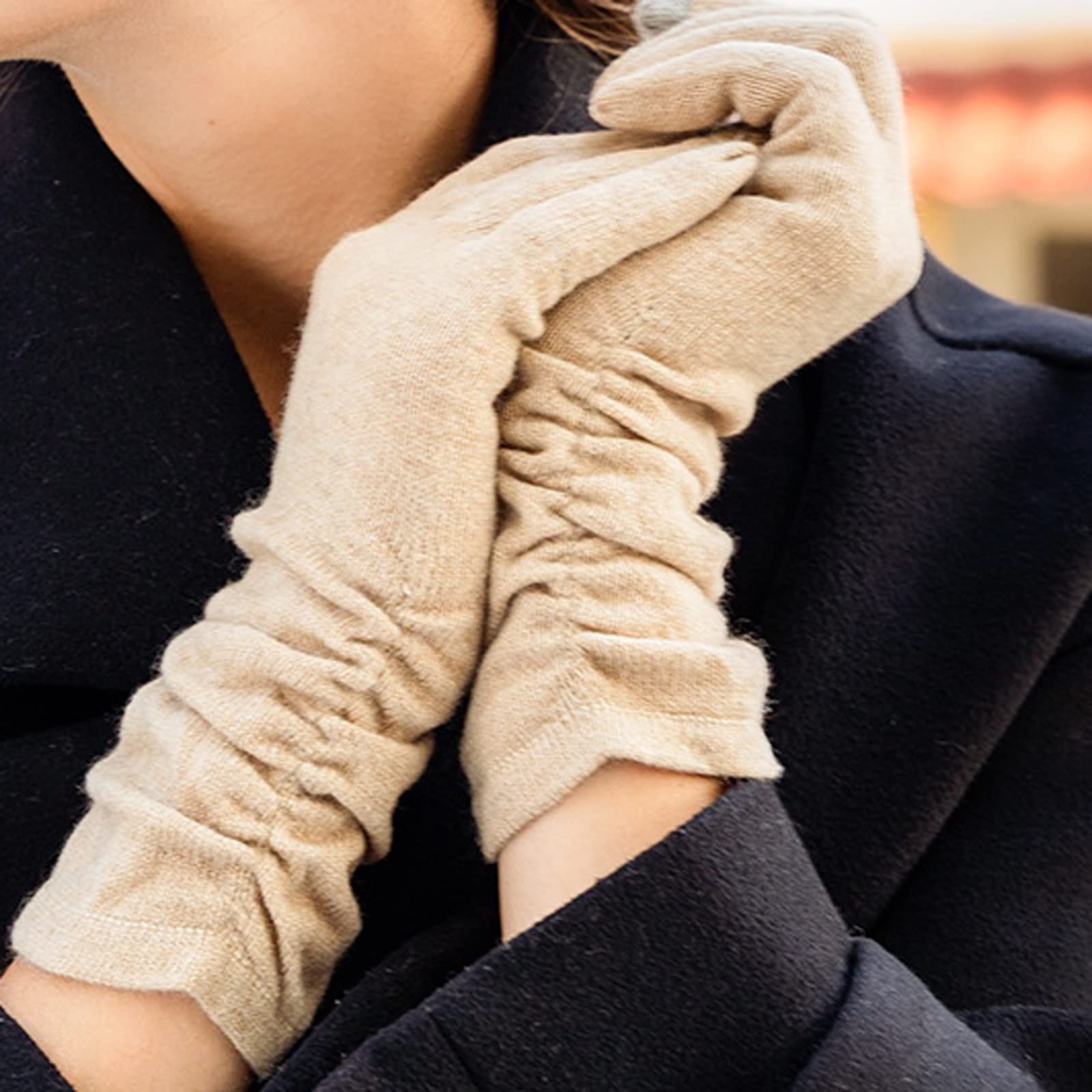 Guantes Invierno Mujer Señoras de Punto Guantes de Dedo otoño Invierno cálido Medio Longitud táctil Guantes Plisados Guantes Esqui (Color : A)