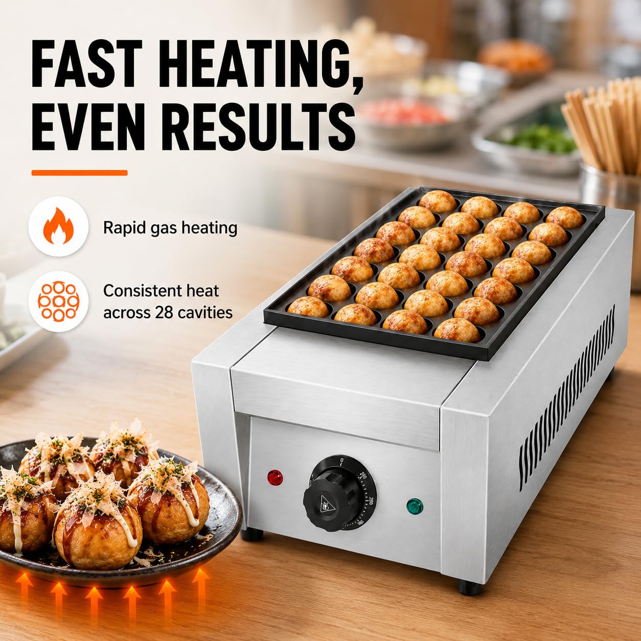 Takoyaki Maker, pentola a gas antiaderente a 28 fori con controllo del