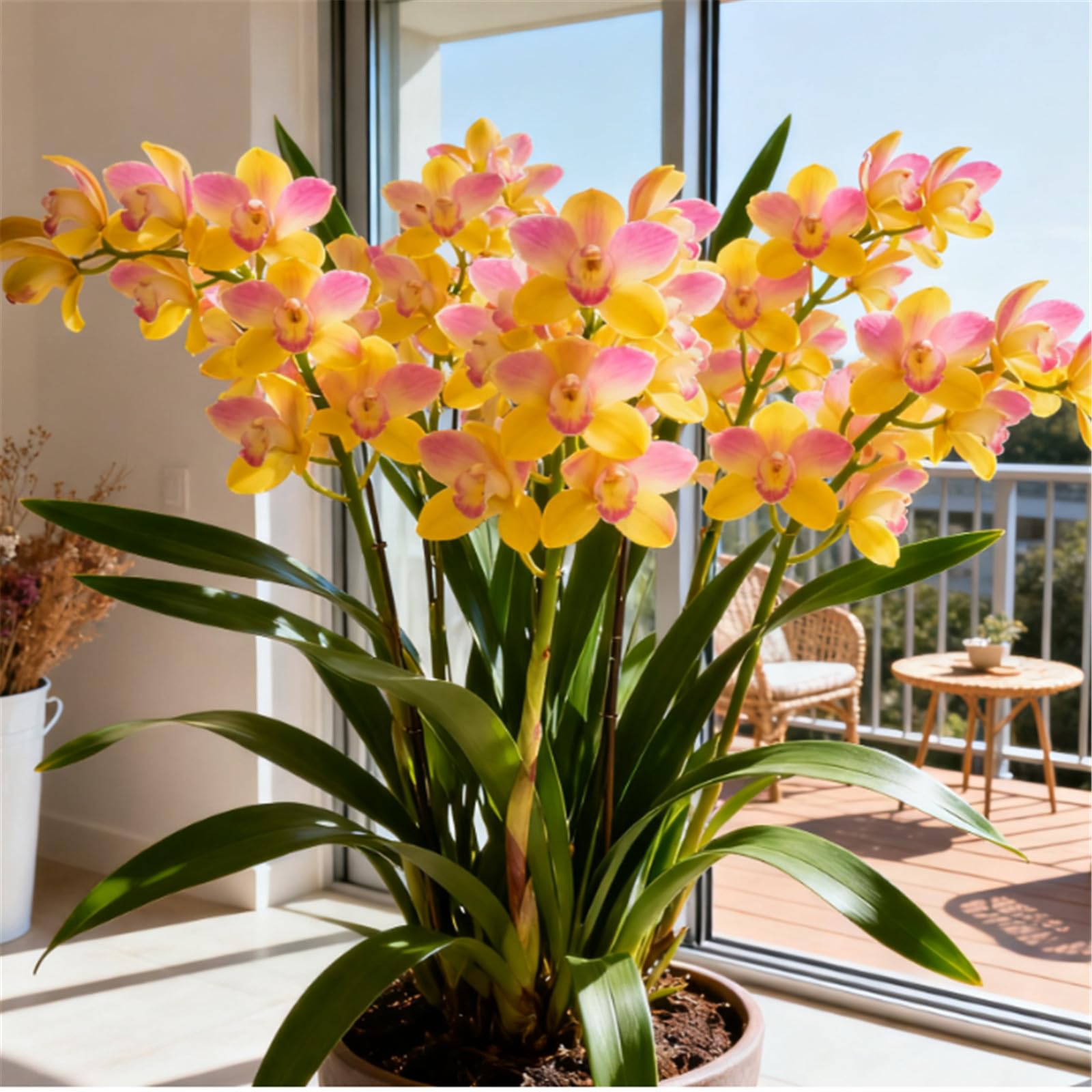 Fragrant Cymbidium Orchid - Indoor and Outdoor Potted Plants - Easy to Bloom/That Grow Fast/Golden Jade Carving/Garden-5 Roots-C
