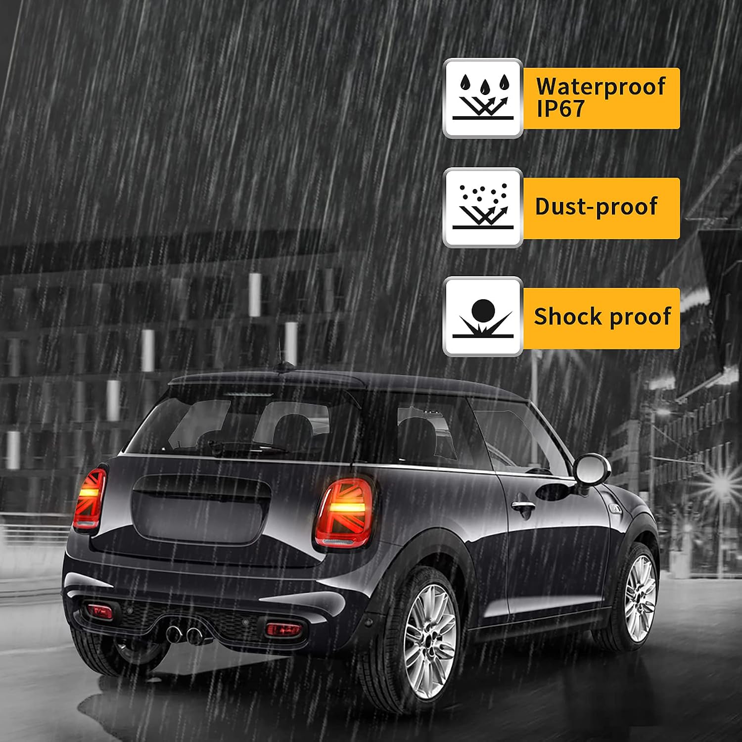 VLAND LED Tail Lights Compatible with BMW Mini Cooper F55 F56 F57 2014-2021, Union Jack Rear Lamp Assembly w/Switchback Turn Signal, L+R Sides Pairs (Tinted Bezel Red Lens)