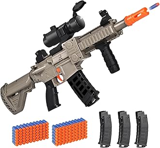 Realistic Toy for Nerf Guns Dart - Electric Sniper Rifle with Scope 120 Soft Bullets 3 Magazine, Automatic Foam Blaster for Boy Age 8-12 Years Old, Indoor Outdoor Present for Adult Kid Holiday