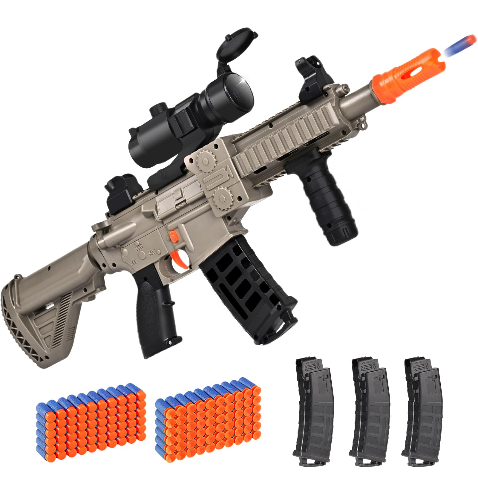 Realistic Toy for Nerf Guns Dart - Electric Sniper Rifle with Scope 120 Soft Bullets 3 Magazine, Automatic Foam Blaster for Boy Age 8-12 Years Old, Indoor Outdoor Present for Adult Kid Holiday