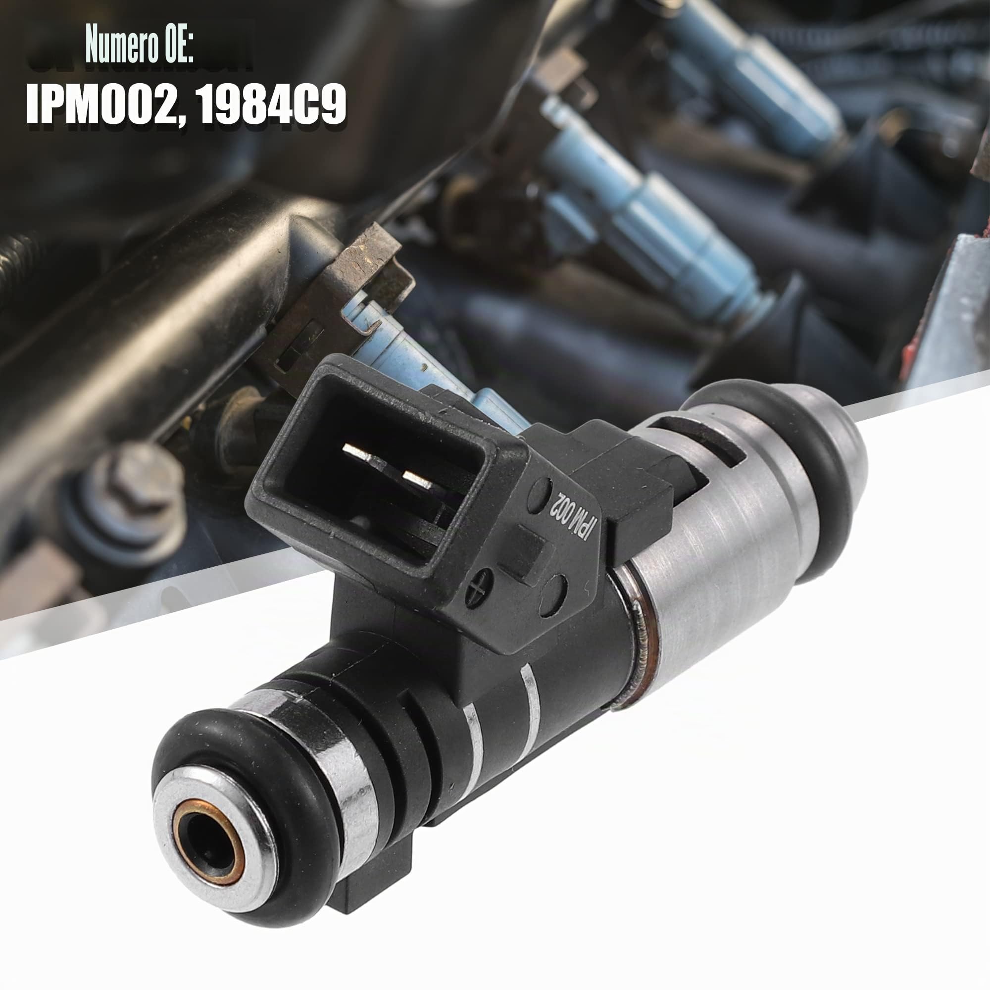 A ABSOPRO Iniettore Carburante Per Citroen C2 C3 2009-2013 4Pz 1.1L | IPM002, 1984C9, Metallo/Plastica, Nero/Argento, 62x35x19mm, 1 Foro, 12V, 2 Pin, Per Citroen C2 03-12, Per Peugeot 206 98-13
