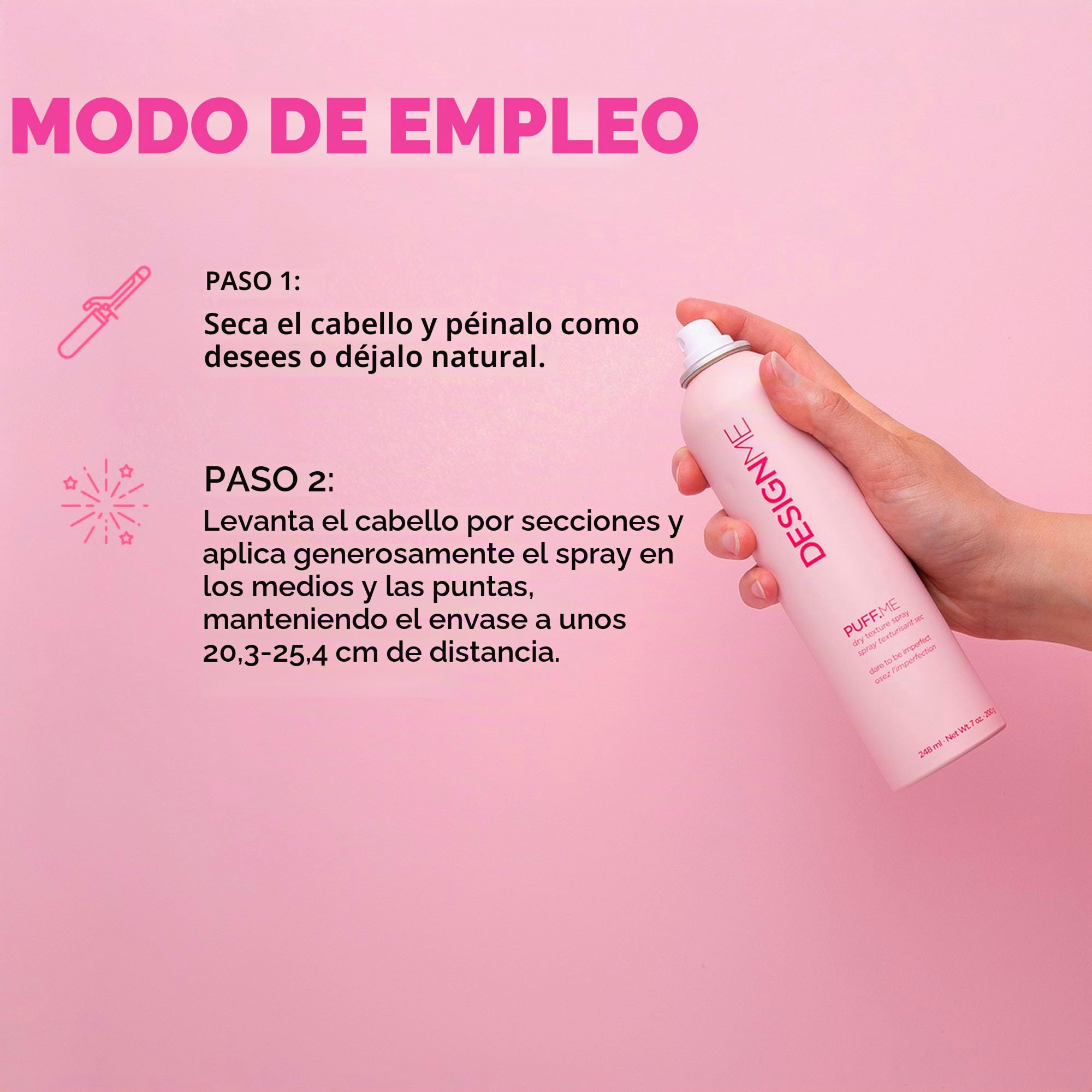 Design.Me PUFF.ME - Spray voluminizador de textura seca para el cabello, laca ligera para cabello liso u ondulado, spray de textura de cabello fino seguro para el color, texturizador de cabello sin