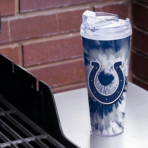 Miniatura 331 de Rico Industries NFL - Vaso de purpurina acrílica de 24 onzas con tapa con bisagras, vaso de doble pared con licencia oficial y popote Tie Dye