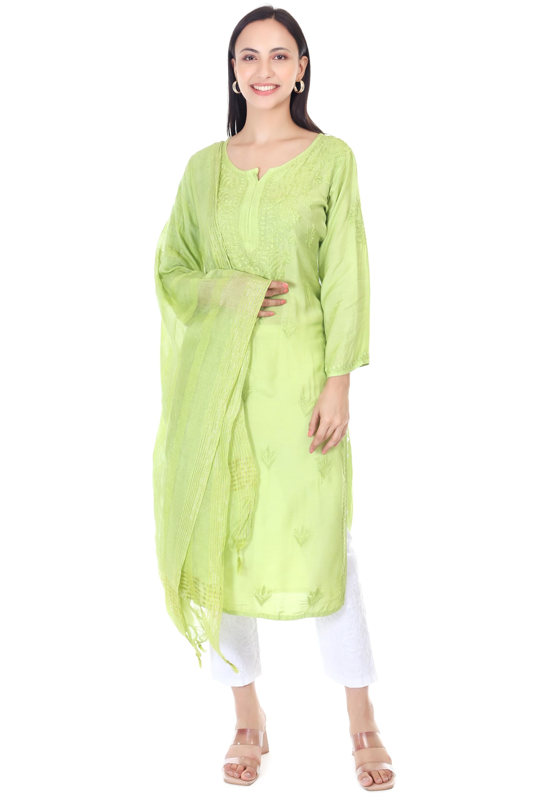 Women's Cotton Lucknowi Embroidered Chikankari Straight Kurti | Women Short Lacknowi Kurti-picture-43