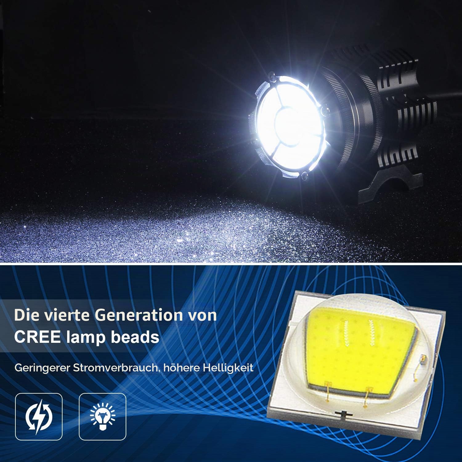 Runde LED Fernlicht EVO 90W 6000K 9000lm Zusätzliches Licht Motorrad Hochtragende Scheinwerfer Scheinwerferstrahl+Blitz Dual Mode CNC Hartglasglas IP68