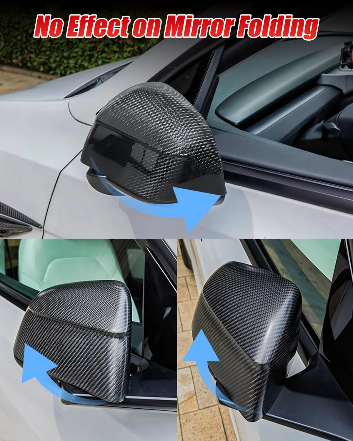Carbon Fiber Mirror Cover Replacement Side View, 2PCS Glossy Real Carbon Fiber Rearview Mirror Protection Cover Compatible with Tesla (model y and juniper)
