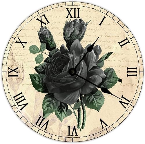 Reloj de pared con diseño de rosa de bruja, estilo vintage, estilo francés, romántico, reloj de pared de madera, funciona con pilas, decoración de